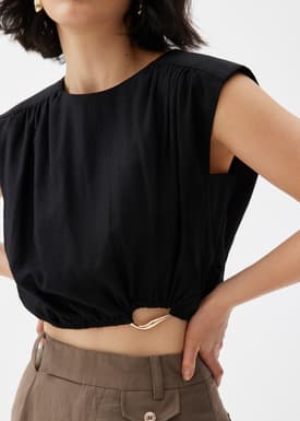 Elastic Ruched Linen Top