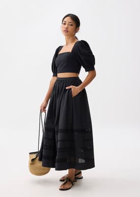 Cotton Puff Sleeve Fitted Crop Top