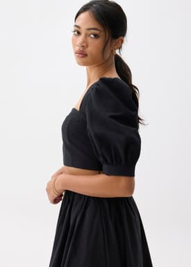 Cotton Puff Sleeve Fitted Crop Top