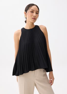 Pleated Round Neck Shell Top