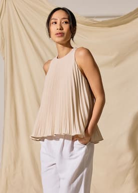 Pleated Round Neck Shell Top