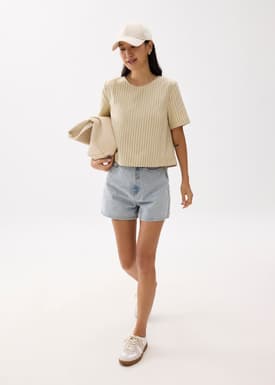 Striped Jacquard Round Neck Shell Top