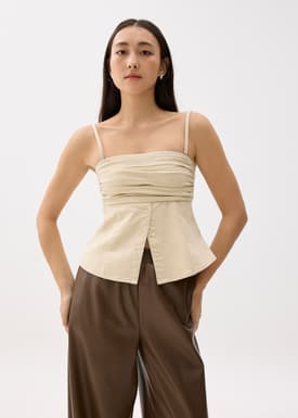 Denim Pleated Bustier Top