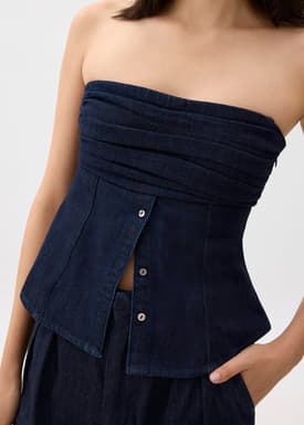 Denim Pleated Bustier Top