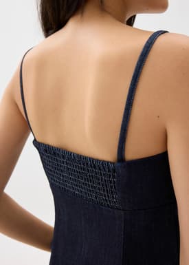 Denim Pleated Bustier Top