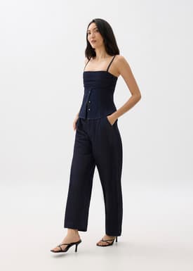 Denim Pleated Bustier Top