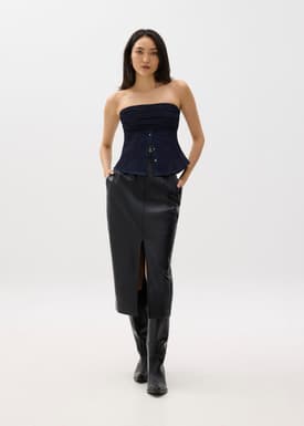 Denim Pleated Bustier Top