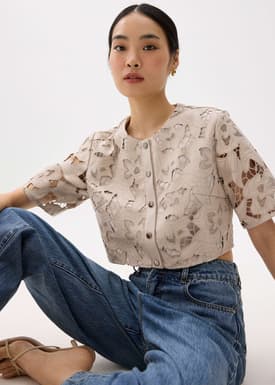 Relaxed Vegan Leather Lace Crop Top