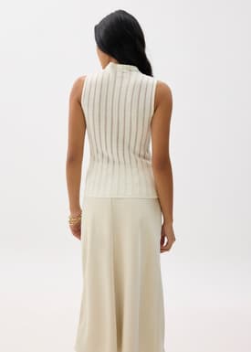 Sheer Mock Neck Fitted Knit Top