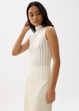 Sheer Mock Neck Fitted Knit Top