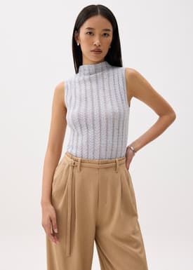 Sheer Mock Neck Fitted Knit Top