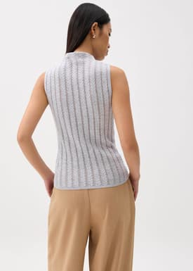 Sheer Mock Neck Fitted Knit Top