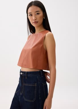 Boxy Vegan Leather Crop Top