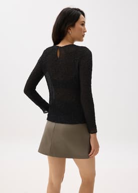 Sheer Crinkled Long Sleeve Top