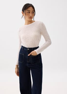 Sheer Crinkled Long Sleeve Top
