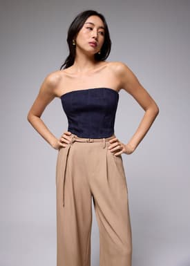 Denim Fitted Crop Tube Top