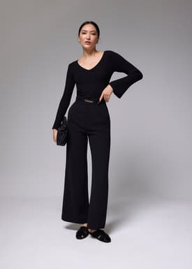 Ribbed Knit Flare Sleeve Top