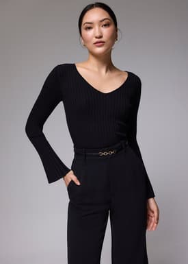 Ribbed Knit Flare Sleeve Top