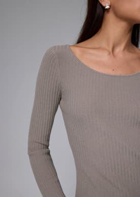 Ribbed Knit Fitted Long Sleeve Top