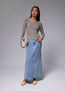 Ribbed Knit Fitted Long Sleeve Top