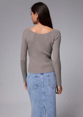 Ribbed Knit Fitted Long Sleeve Top