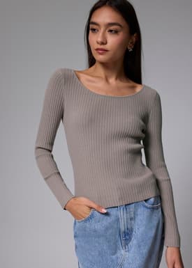 Ribbed Knit Fitted Long Sleeve Top