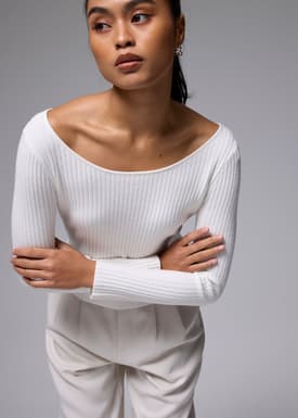 Ribbed Knit Fitted Long Sleeve Top