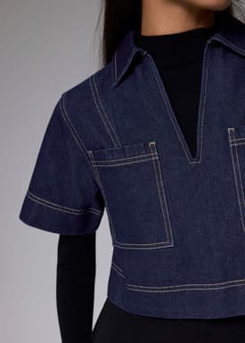 Denim Boxy V-neck Crop Top
