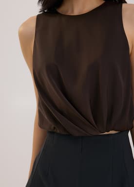 Relaxed Satin Round Neck Crop Top