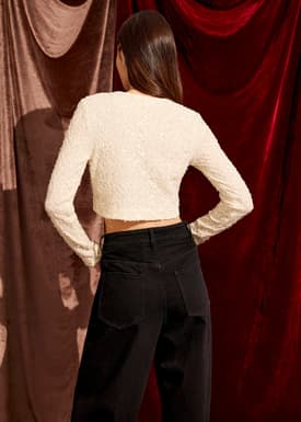 Sequin Crop Long Sleeve Top