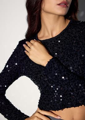 Sequin Crop Long Sleeve Top