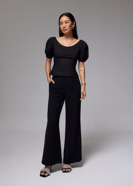 Scoop Neck Fitted Puff Sleeve Top