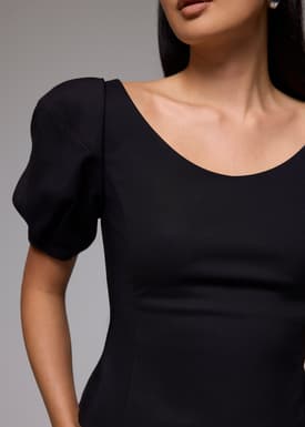 Scoop Neck Fitted Puff Sleeve Top