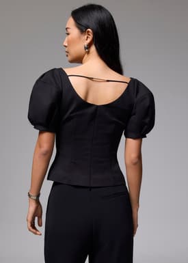 Scoop Neck Fitted Puff Sleeve Top
