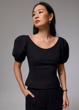 Scoop Neck Fitted Puff Sleeve Top