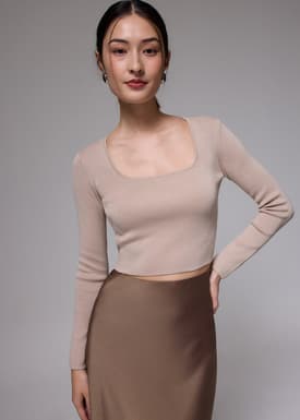 Square Neck Fitted Knit Crop Top