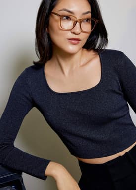 Square Neck Fitted Knit Crop Top