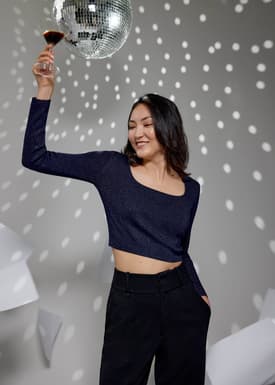 Square Neck Fitted Knit Crop Top