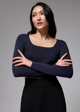 Square Neck Fitted Knit Crop Top