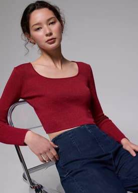 Square Neck Fitted Knit Crop Top