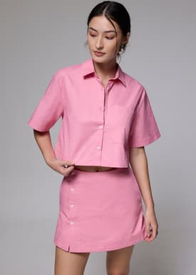 Cotton Collared Boxy Crop Shirt