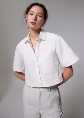 Cotton Collared Boxy Crop Shirt