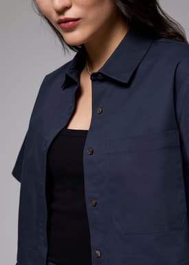 Cotton Collared Boxy Crop Shirt