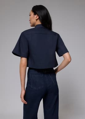 Cotton Collared Boxy Crop Shirt