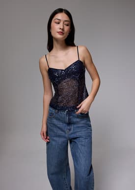 Padded Sequin V-neck Bustier Top