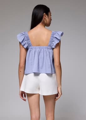 Elastic Straight Neck Ruffle Sleeve Top
