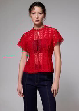 Lace Round Neck Fit & Flare Top