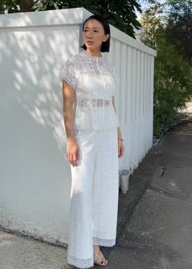 Lace Round Neck Fit & Flare Top