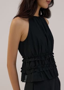 Crinkled Sheer Peplum Halter Top