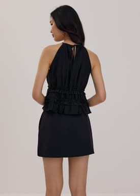Crinkled Sheer Peplum Halter Top